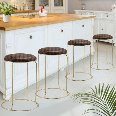 Kings Brand Furniture 4-Pack Stack Stools, Upholstered w/Metal Legs Backless Stackable  Bar and Counter Height Stool, Dining Room Kitchen Chairs