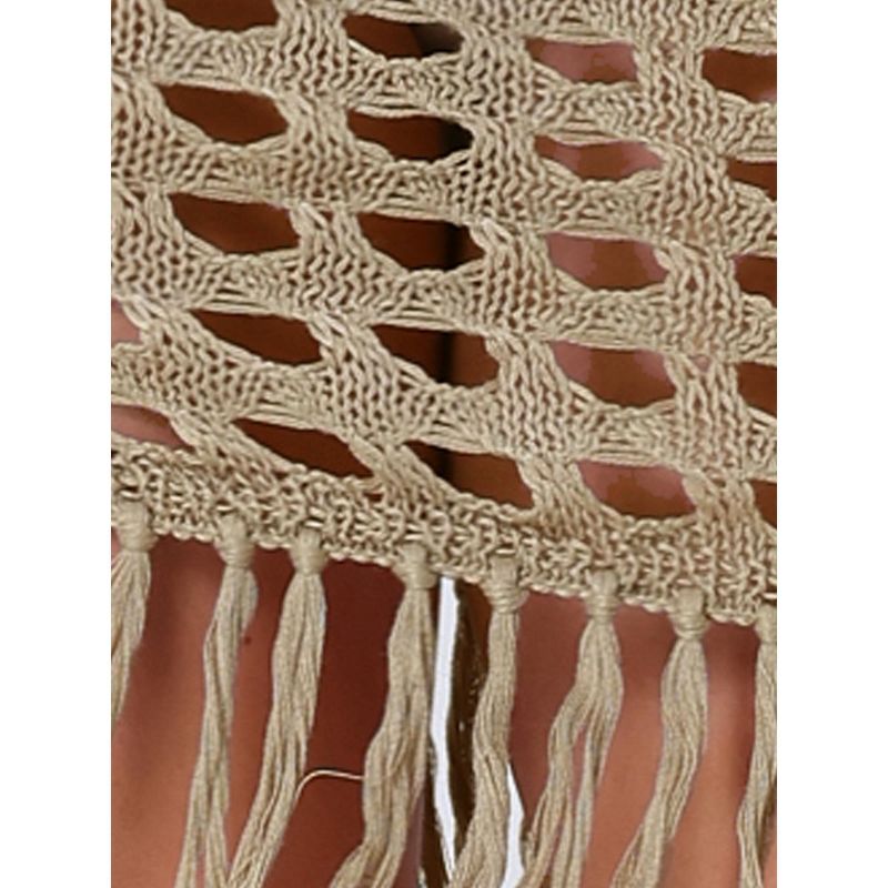 Allegra K Women Crochet Tassel Mesh Cover-Up Drawstring Beach Skirt, 5 of 7