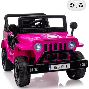 Kids Ride On Truck Car 12V with Remote Control, Spring Suspension,  LED Lights, Music, and Safety Belt, Electric Ride On Car Toys, Pink - 1 of 4
