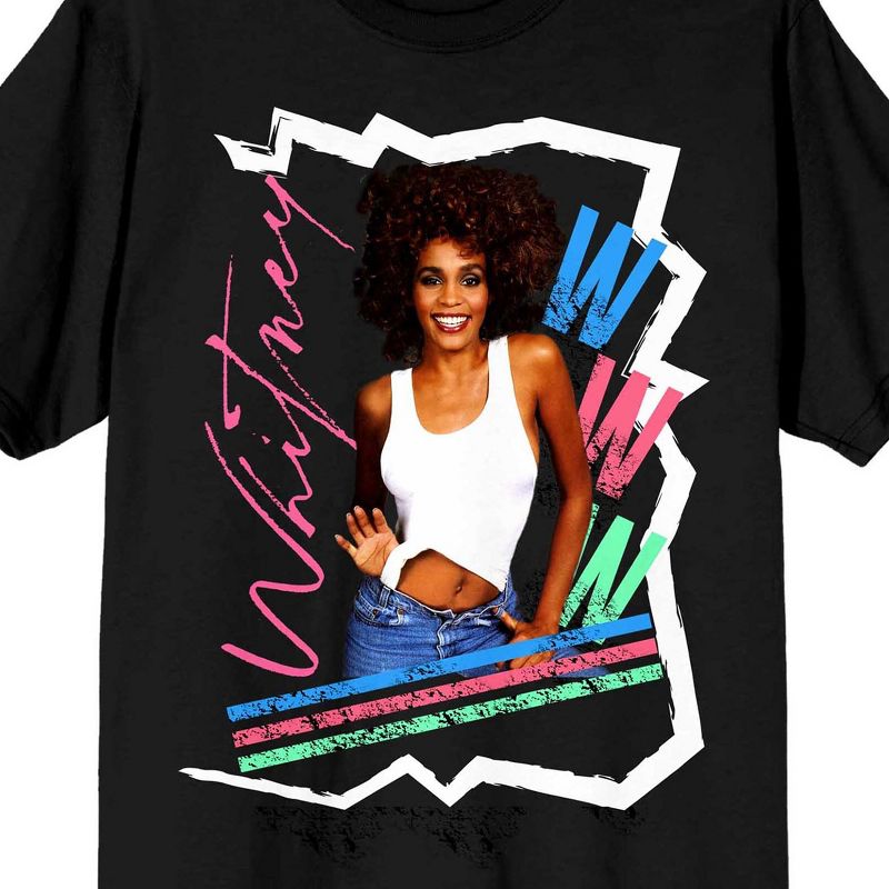 Whitney Houston Tripe W Screen Print Men's Black T-shirt, 2 of 4