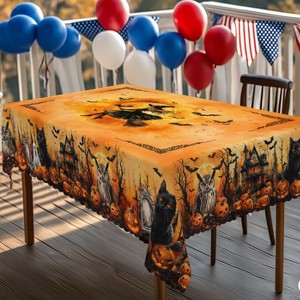 LOVEVOOK Rectangle Halloween Tablecloth, Round Holiday Table Cloths Washable Table Cover for Party Picnic Dinner Decor - 1 of 4