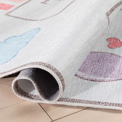 Kids Rainbow Hopscotch Playmat Rug 5' x 7' Synthetic