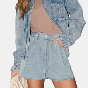 Women's High-Rise Drawstring Denim Wide-Leg Shorts - Cupshe - 1 of 4