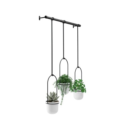 Triflora Adjustable White/Black Indoor Hanging Planter