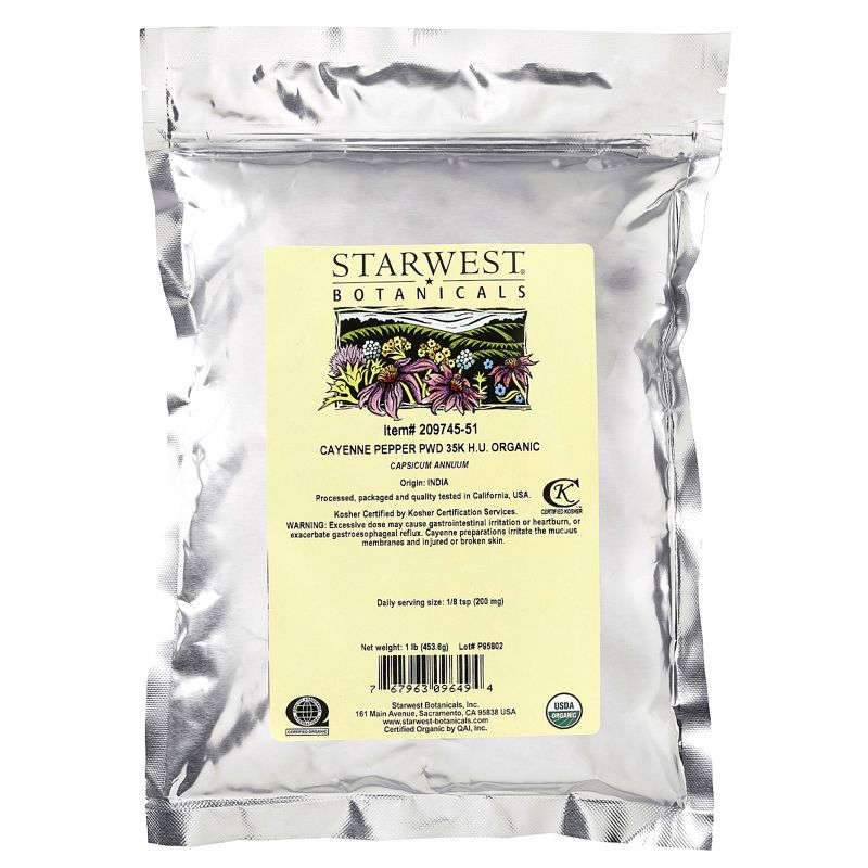 Starwest Botanicals Organic Cayenne Pepper Powder 35K H.U., 1 lb (453.6 g), 2 of 3