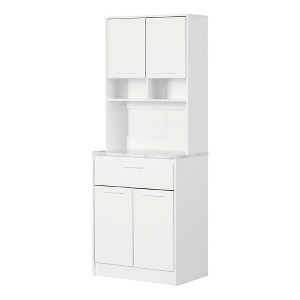 South Shore Myro Pantry Cabinet Faux White Marble/White: Laminate Surface, 6 Shelves, 1 Drawer, Particle Board Frame - 1 of 4