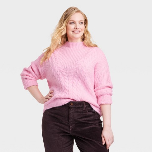 Women's Cable Mock Turtleneck Pullover Sweater - Universal Thread™ Pink Xxl  : Target