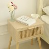 Rattan Nightstand, Bedside Table with Rattan Drawer, Wood End Table with Storage and Solid Wood Legs - 4 of 4