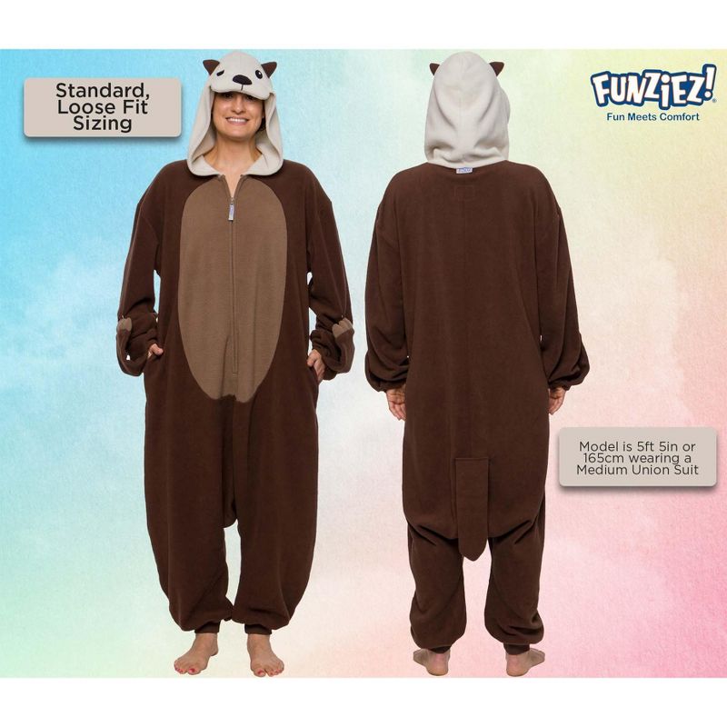 FUNZIEZ! Otter Adult Unisex  Novelty Union Suit - Brown Otter Costume for Halloween, 3 of 7