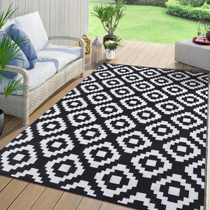 Outdoor Rug, Waterproof Reversible Patio Rug, Plastic Straw Camping Rug, Modern Geometric Foldable Large Rug for RV, Porch & Beach - 1 of 4