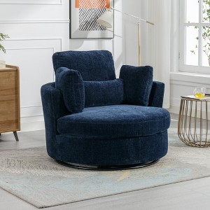 Hrinhom 42" W Oversized Barrel Chair,Modern Chenille Swivel Sofa Chair With Metal Base - 1 of 4