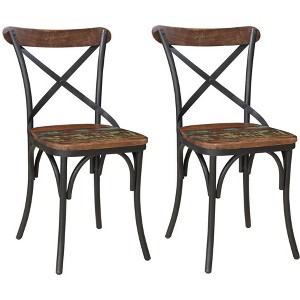 HomeRoots Set of Two Brown And Black Metal And Wood Cross Back Dining Side Chairs - 1 of 4