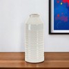 HomeRoots 15" White Ribbed Cylinder Terracotta Table Vase - 2 of 4