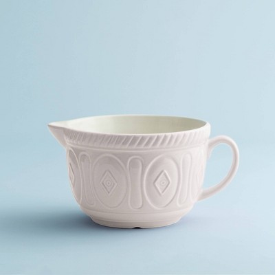 Cream Ceramic Batter Mixing Bowl with Handle and Spout
