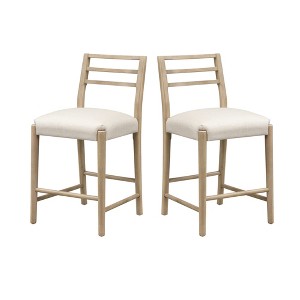 37.50"H Solid Rubberwood Ladder Back Counter Stool with Upholstered Seat for Kitchen, Bar, or Dining Area (Set of 2) - 1 of 4