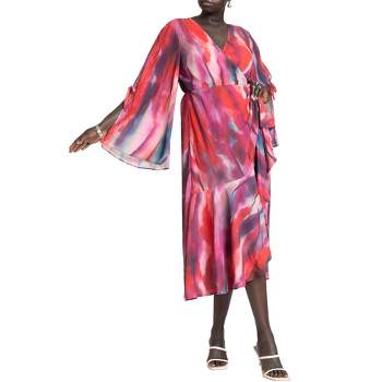 ELOQUII Women's Plus Size Flare Sleeve Wrap Dress