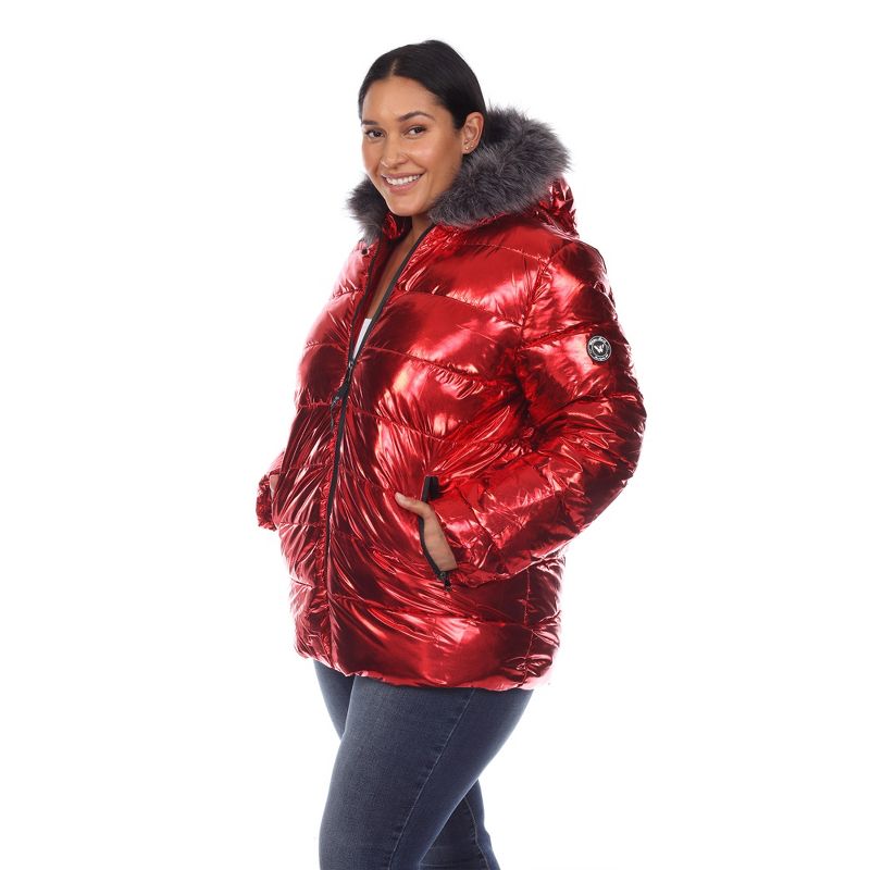 Plus Size Metallic Puffer Coat with Hoodie - White Mark, 2 of 7