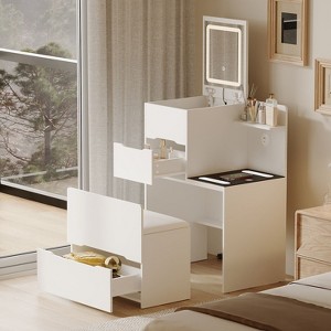 Famapy Space Saving Makeup Vanity w/Light USB Wireless Charging Dressing Vanity Table - 1 of 4