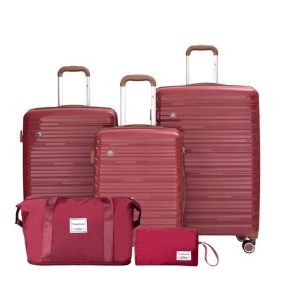 Naysaye Luggage 5 Piece Set with Travel Bag and Toiletry Bag TSA Lock Spinner Wheels for Travel, Wine Red, 18.7"*11.22"*29.13"