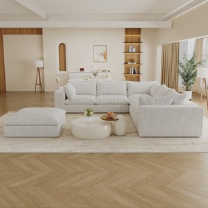 Dewdrop Blue&White Cloud Sofa, Corduroy Fabric Deep Seat Couch with Removable Cushion, No Assembly Needed - 1 of 4