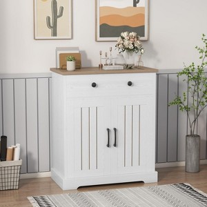 Coucheta Kitchen Storage Cabinet, Buffet Cabinet with Storage, Coffee Bar with 2 Drawers and 2 Doors, Floor Sideboard Buffet for Living Room(white) - 1 of 4