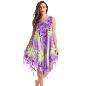 Riviera Sun Womens Tie Dye Summer Dress - Beach Cover Up with Embroidery & Fringes- Dresses for Women - 1 of 3