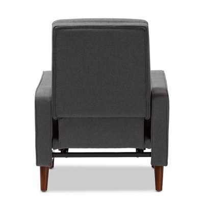 Mid-Century Modern Grey Fabric Wood Base Recliner Chair