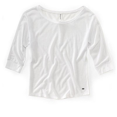 Aeropostale Womens Metallic 3/4 Sleeve Graphic T-Shirt, White, Medium