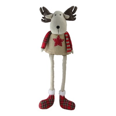 Northlight 14.75" Red and White Plaid Elk Sitting with Dangling Legs Tabletop Decoration