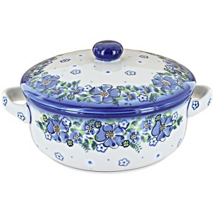 Blue Rose Polish Pottery Z05 Galia Covered Round Baker with Handles - 1 of 2