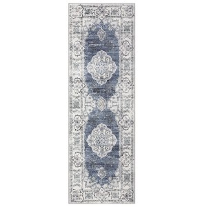 COZONY Washable Boho Distressed Area Rug with Non-Slip Backing, Low Pile Stain Resistant Carpet for Living Room - 1 of 4