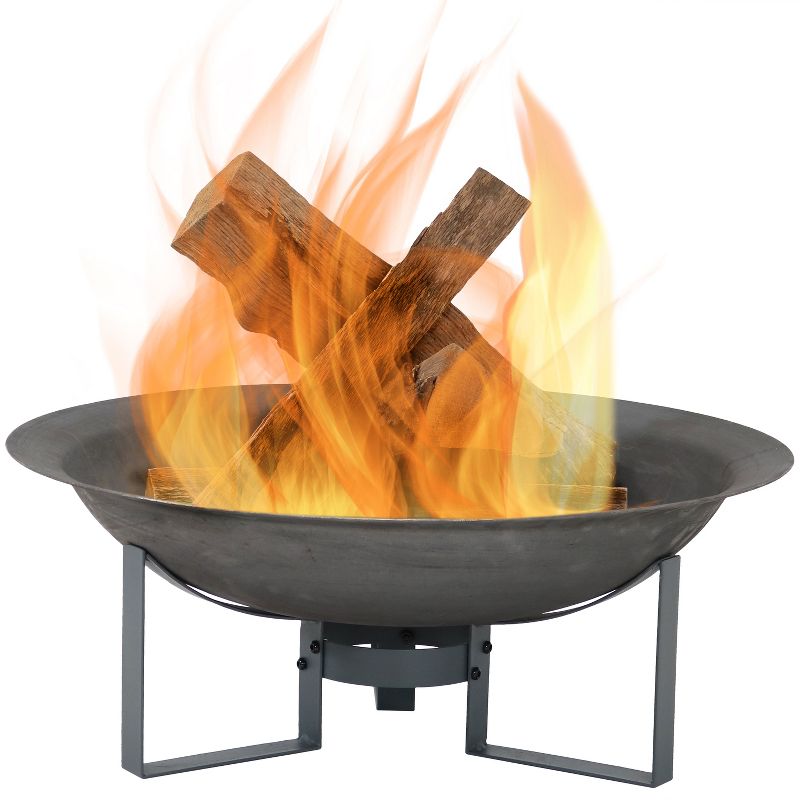 Sunnydaze Outdoor Camping or Backyard Cast Iron with Heat Resistant Finish Modern Round Fire Pit Bowl with Stand - 23" - Bronze, 1 of 9