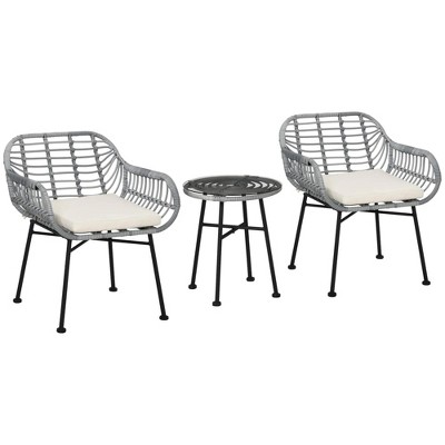 Resenkos 3 Pieces Patio Set, Outdoor Bistro Furniture, PE Rattan, Cream White