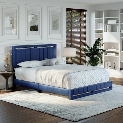 King Sloan Vertical Stitched Upholstered Platform Bed Blue Faux