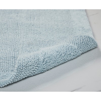 Blue 100% Cotton Reversible Tufted Bathroom Rug Set