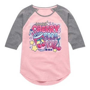 Girls' - Instant Message - Sweet Cherry Soda Pop Shirt Tail Raglan Graphic T-shirt - 1 of 4