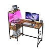 PAGED Computer Desk with Power Outlet and Storage Shelves, Study Writing Table with USB Ports Charging Station, PC Desk Workstation, Brown - 2 of 4