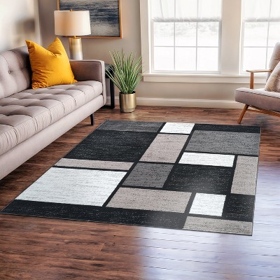 Gray and Black Geometric Square Area Rug 6'6" x 6'6"