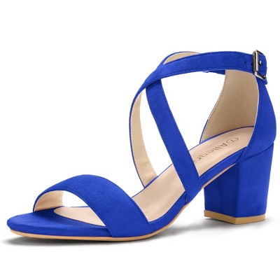 Allegra K Women's Open Toe Crisscross Buckle Ankle Strap Block Heel Sandals