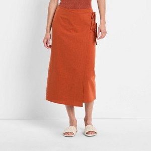 Women's Mid-Rise Linen Midi Wrap Skirt - Future Collective - 1 of 3