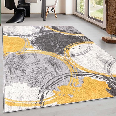 Yellow and Gray Geometric Circles 5' x 7' Synthetic Area Rug