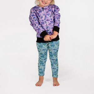 The Pink Picket Fence Suzie Dino Hoodie and Leggings Set – Purple Hoodie with Blue Leggings - 1 of 4