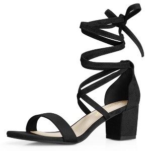 Allegra K Women's Solid Open Toe Lace Up Padded Insole Mid Chunky Heeled Sandals - 1 of 4