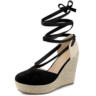 Perphy Women's Platform Lace Up Closed Toe Wedges Heel Espadrille Sandals