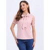 INSPIRE CHIC Women's Bow Tie V Neck Stand Collar Short Mesh Sleeve Blouse - 3 of 4