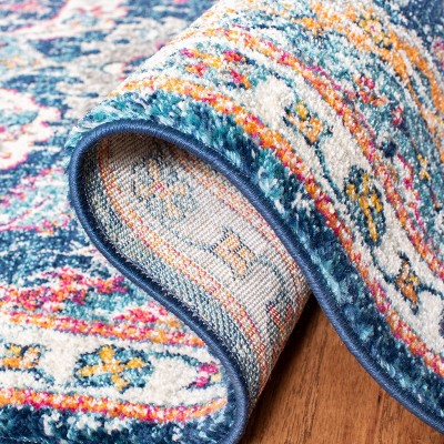 Navy and Fuchsia High Pile Synthetic Rectangular Rug, 4' x 6'