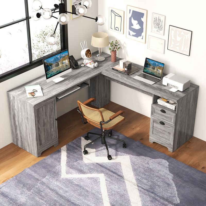 Costway L-Shaped Corner Computer Desk Writing Table Study Workstation w/ Drawers Storage, 2 of 11