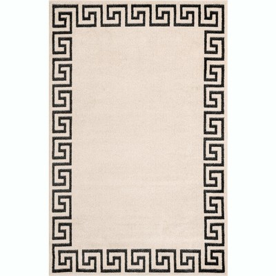 Athens Beige and Black Geometric Border 5' x 8' Area Rug