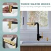 WOWOW 3 Modes Single Handle Waterfall Pull Down Sprayer Kitchen Faucet with Soap Dispenser in Brushed Nickel - 3 of 4