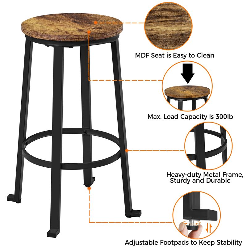 Yaheetech 26" H Pub Height Stools with Metal Frame Backless Barstools Set of 2, 4 of 7